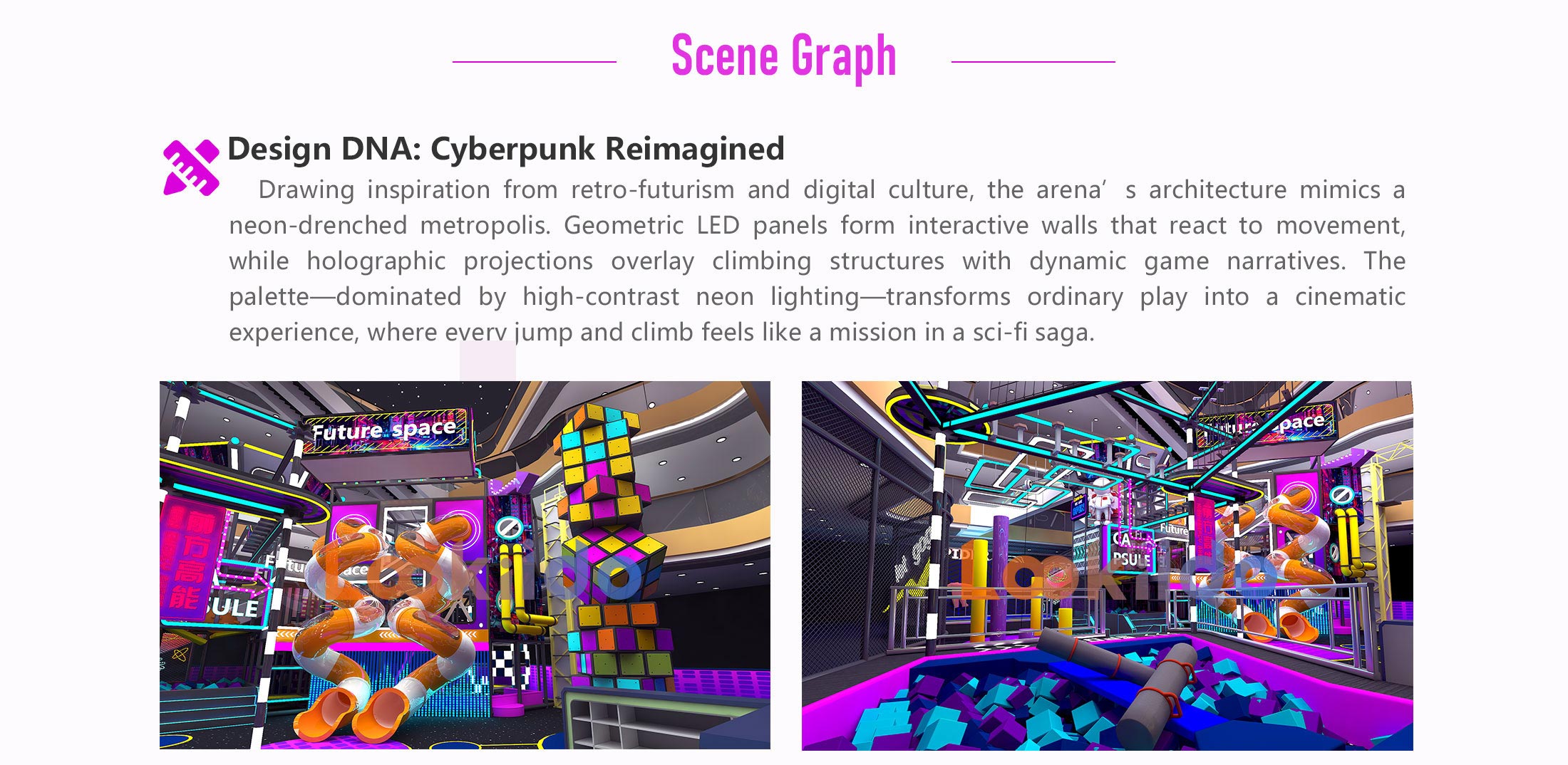 Commercial Ninja Rope Course Space Cyberpunk Adventure park with Rock Climbing Wall Zipline