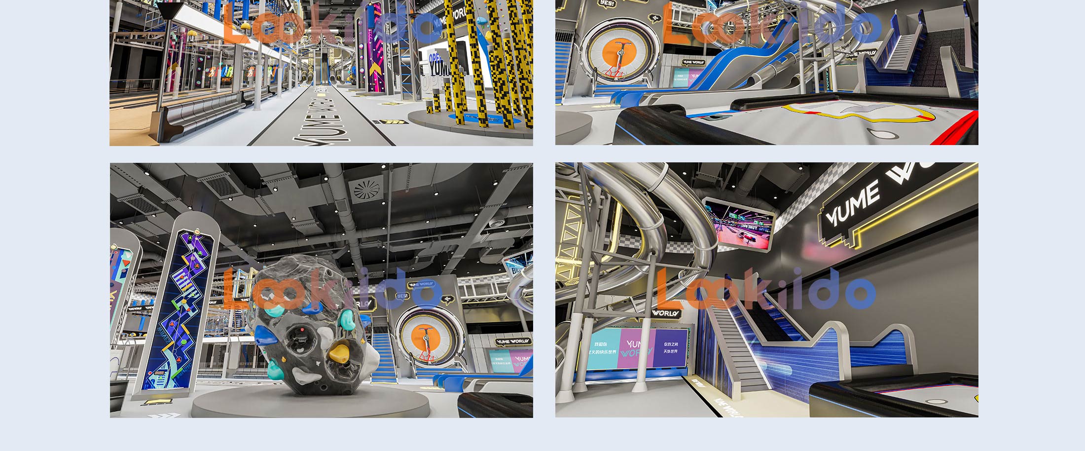 Commercial Ninja Rope Course Space Cyberpunk Adventure park with Rock Climbing Wall Zipline