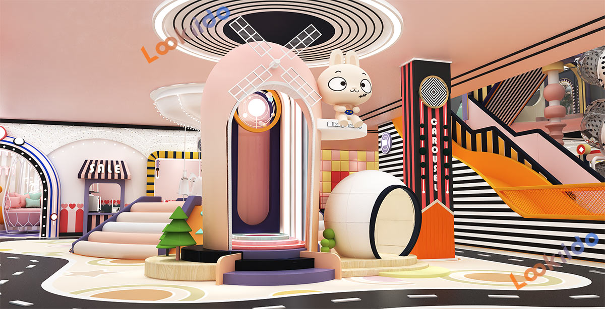 Fantasy Fairytale Macaron Soft Playground with Spiral Slide Obstacle Climbing