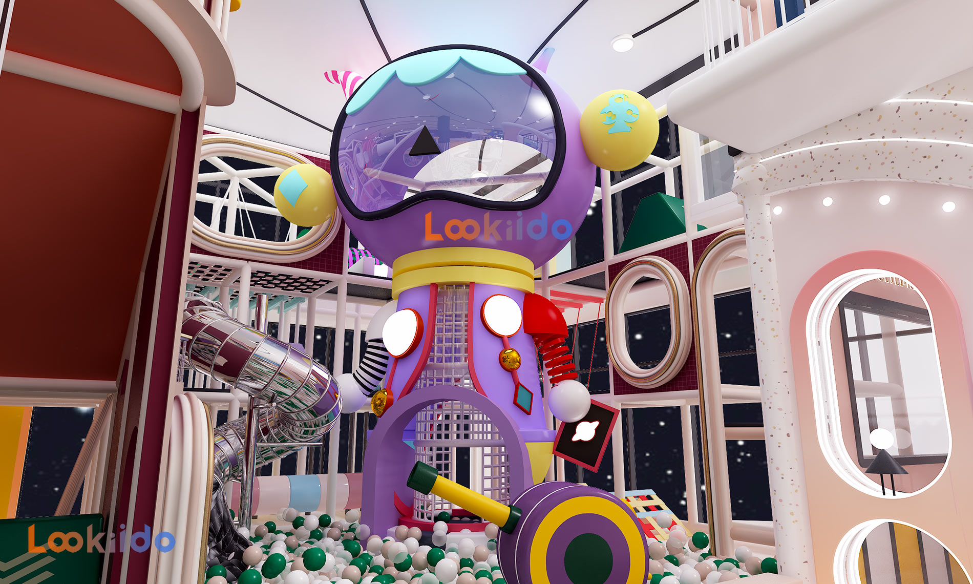 Science Fiction Planet Space Soft Playground with Fiberglass Slides and Role Playing House