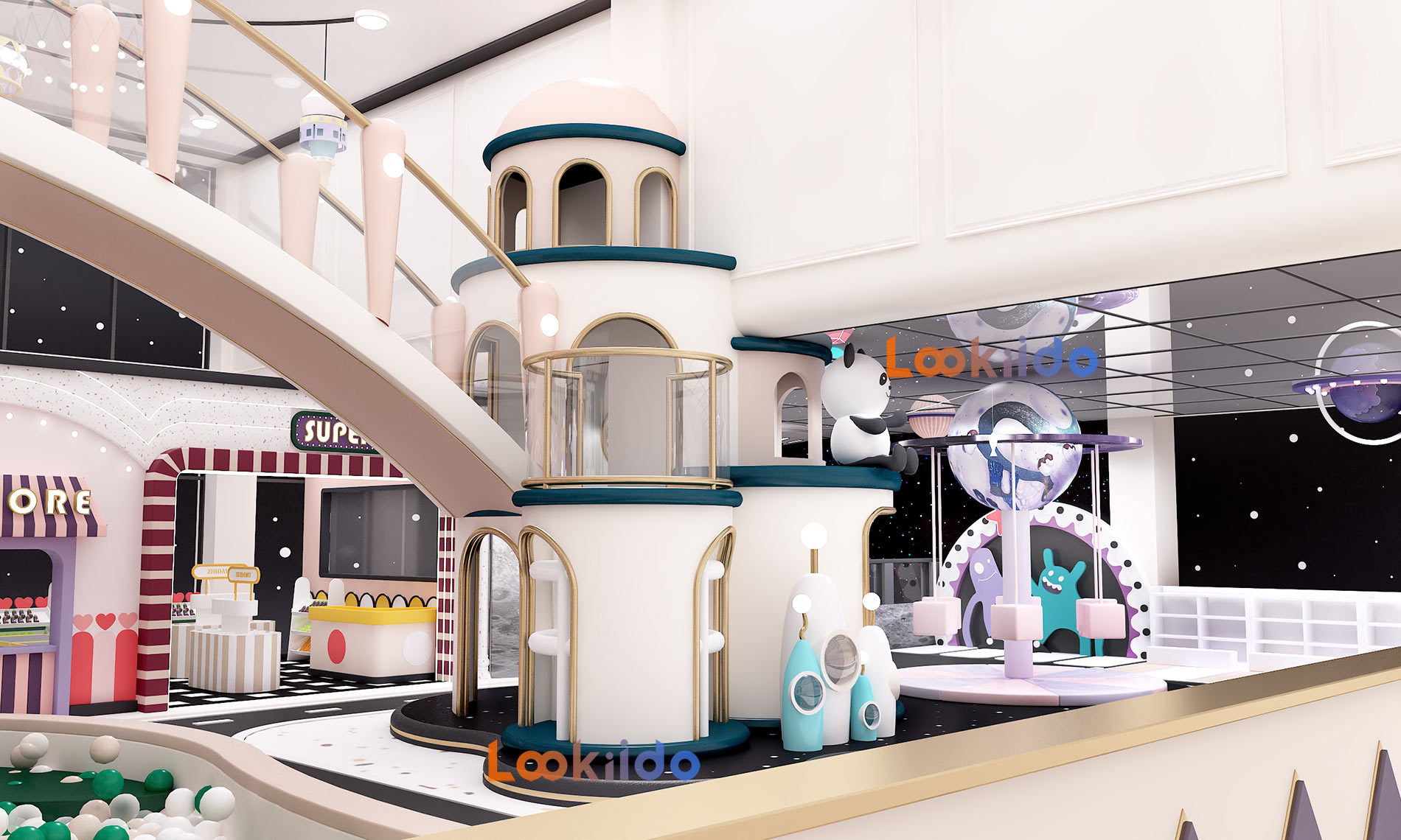 Science Fiction Planet Space Soft Playground with Fiberglass Slides and Role Playing House