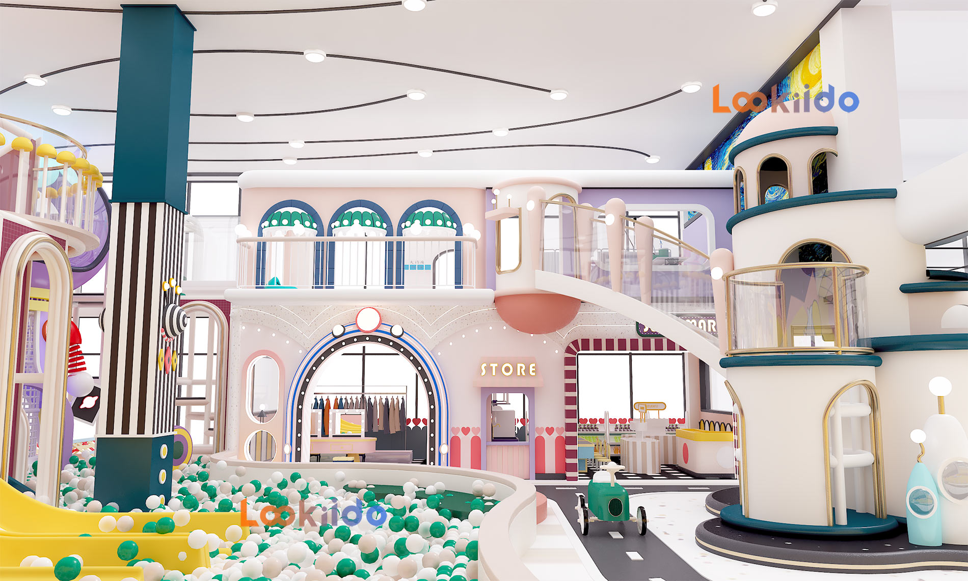 Science Fiction Planet Space Soft Playground with Fiberglass Slides and Role Playing House