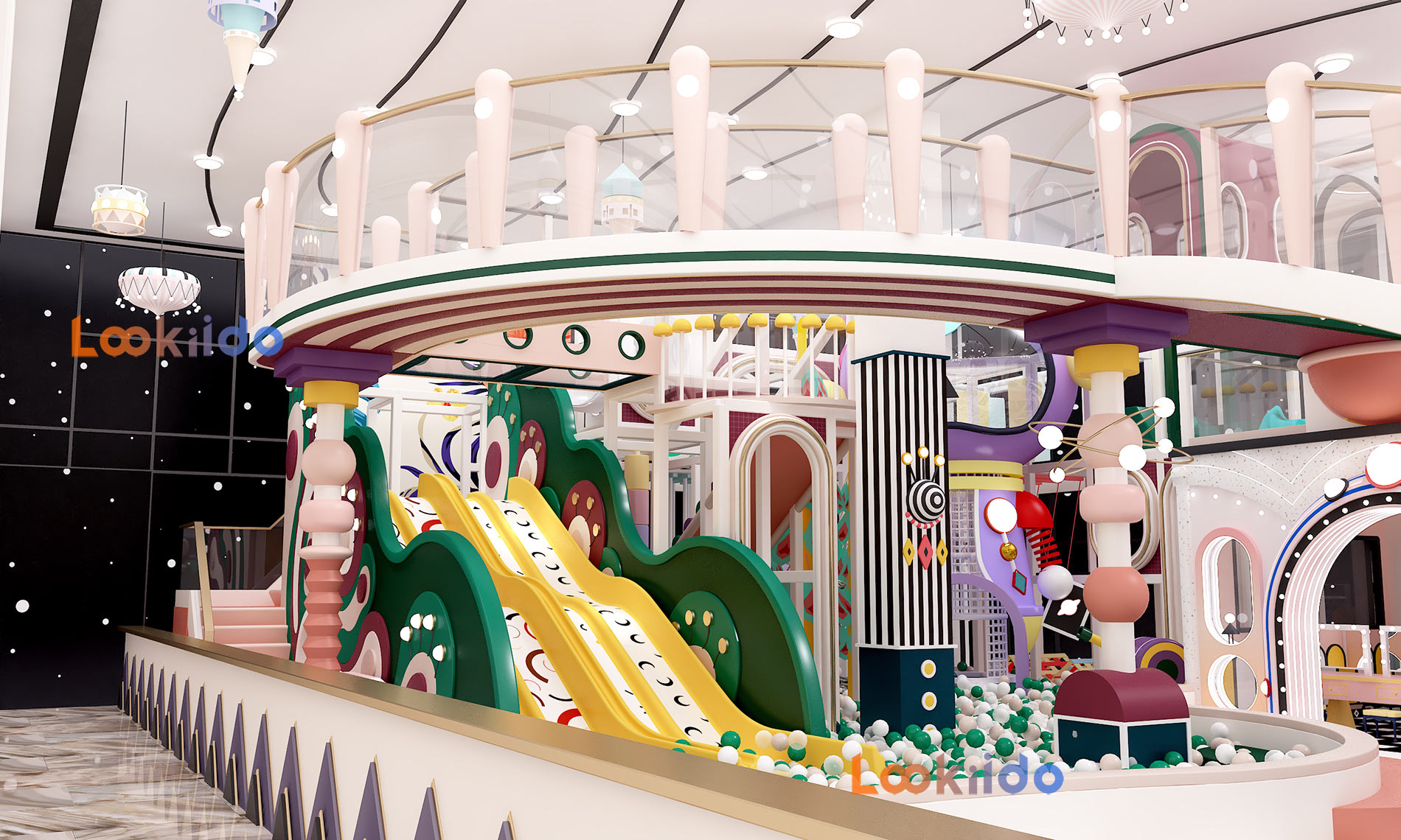 Science Fiction Planet Space Soft Playground with Fiberglass Slides and Role Playing House