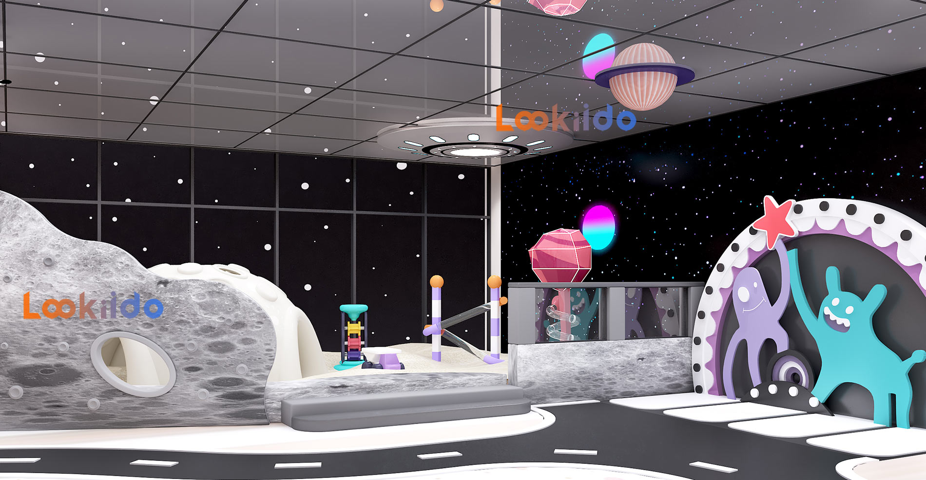 Science Fiction Planet Space Soft Playground with Fiberglass Slides and Role Playing House