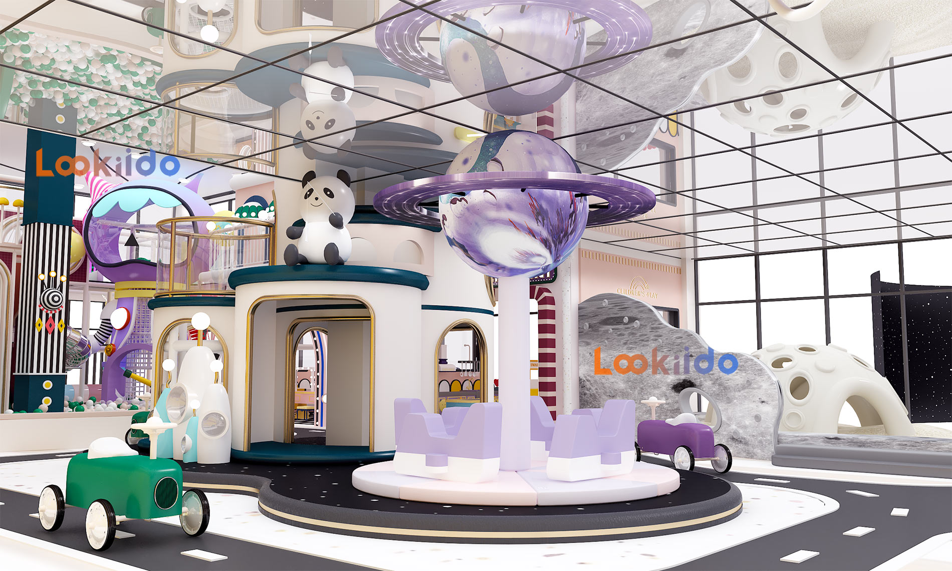 Science Fiction Planet Space Soft Playground with Fiberglass Slides and Role Playing House