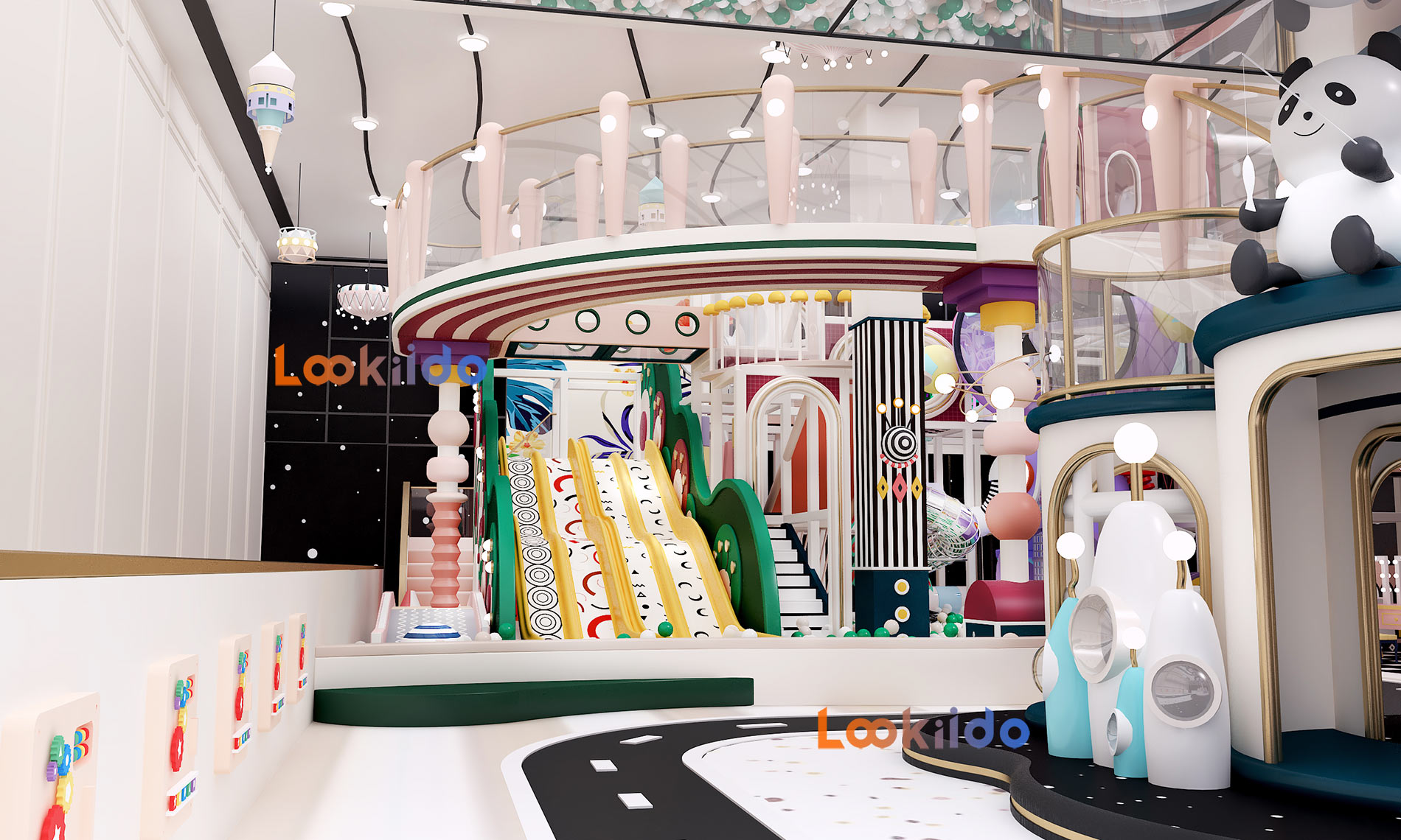 Science Fiction Planet Space Soft Playground with Fiberglass Slides and Role Playing House