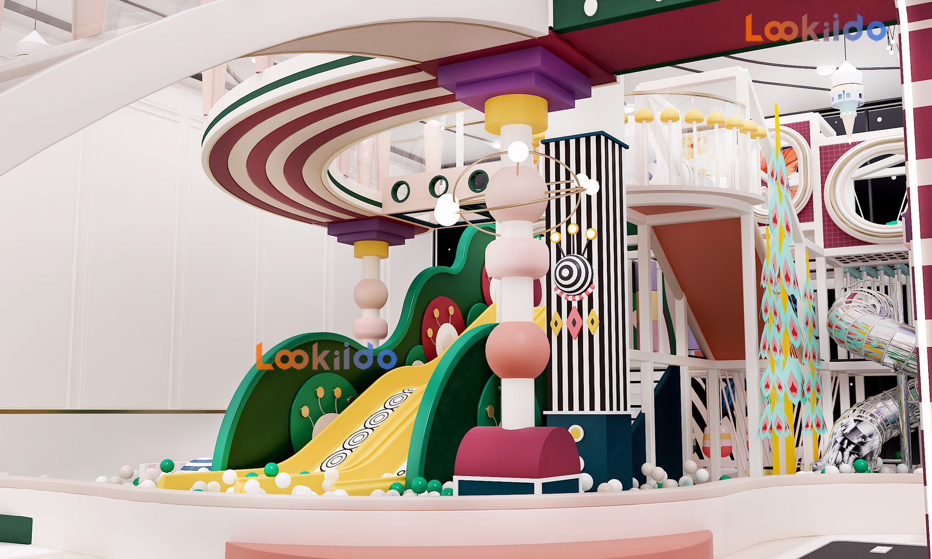 Science Fiction Planet Space Soft Playground with Fiberglass Slides and Role Playing House