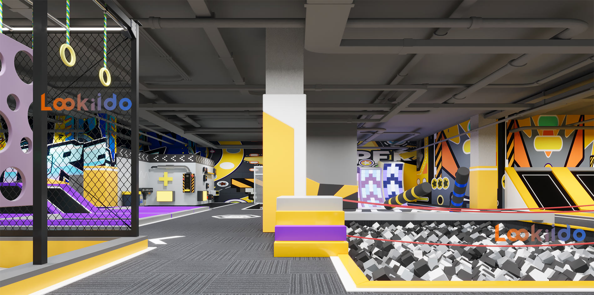 Trampoline Ropes Course Family Adventure Park with Go Karts Bowling Lanes