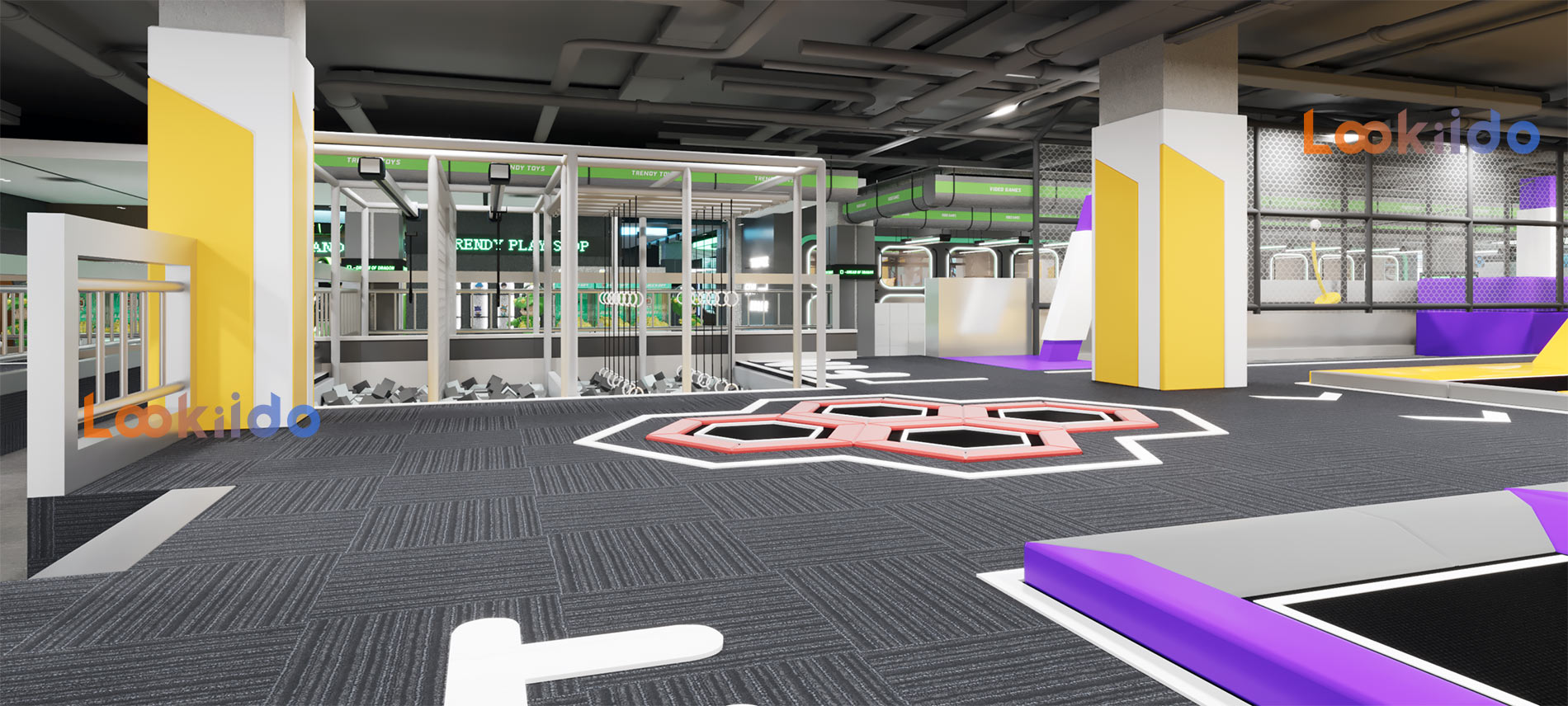 Trampoline Ropes Course Family Adventure Park with Go Karts Bowling Lanes