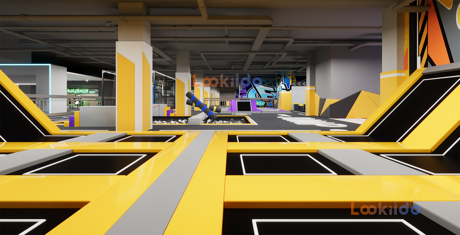 Trampoline Ropes Course Family Adventure Park with Go Karts Bowling Lanes