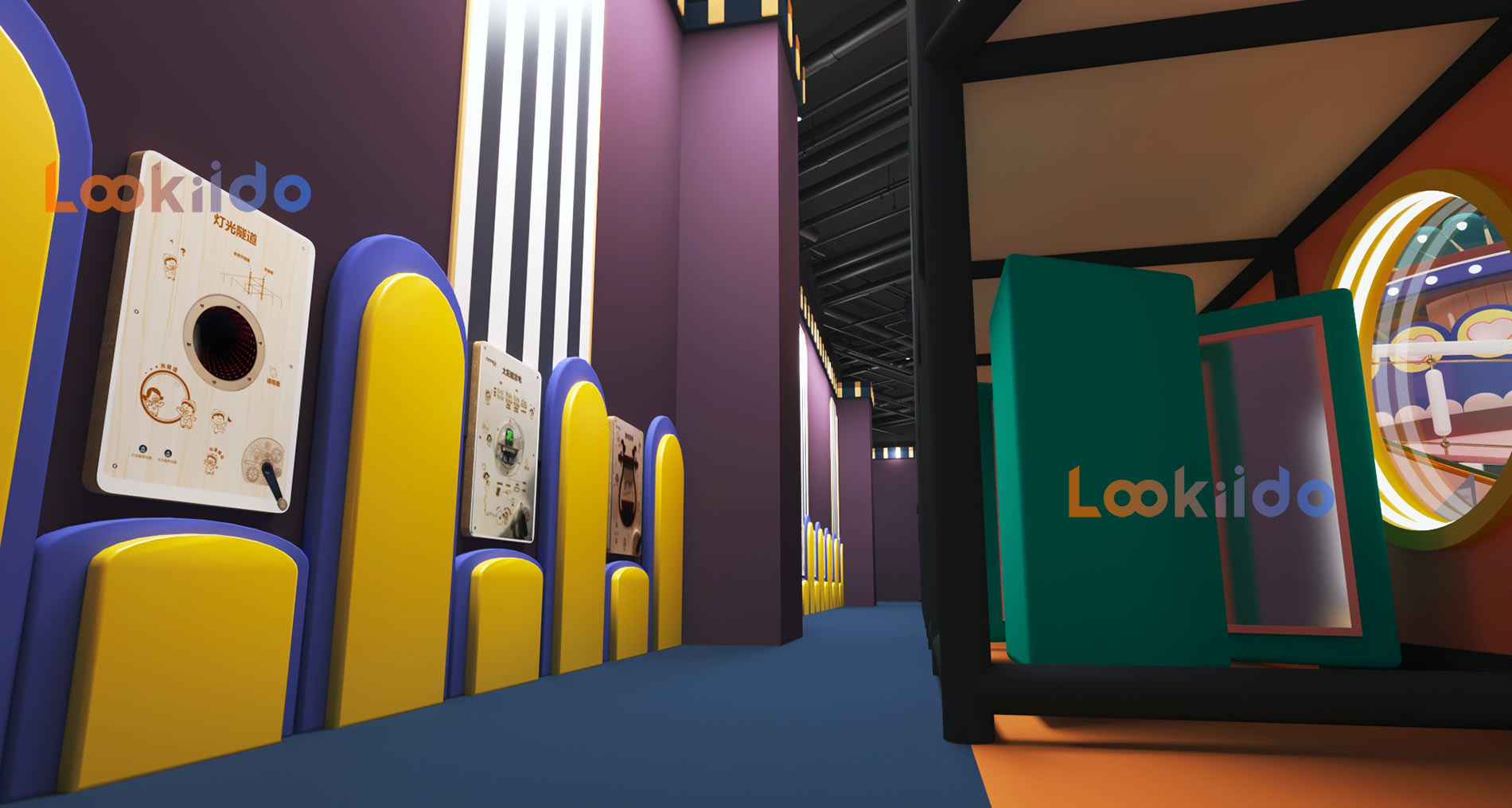 Candy Macaron Color Circus Playground with Dining Area and Arcade Machine