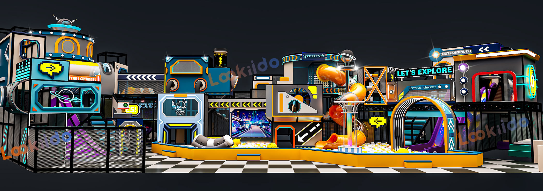 Space Themed Playground Equipment for Young Children with Spiral Tube Slides