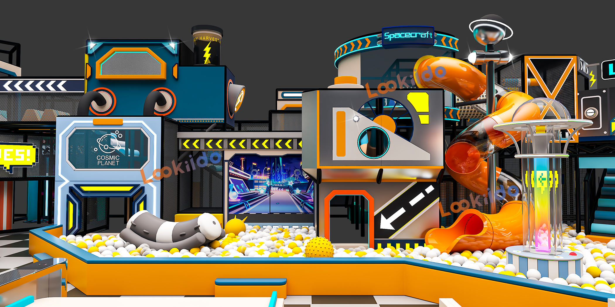 Space Themed Playground Equipment for Young Children with Spiral Tube Slides