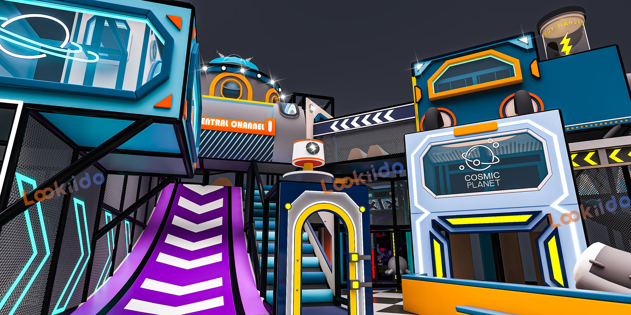 Space Themed Playground Equipment for Young Children with Spiral Tube Slides