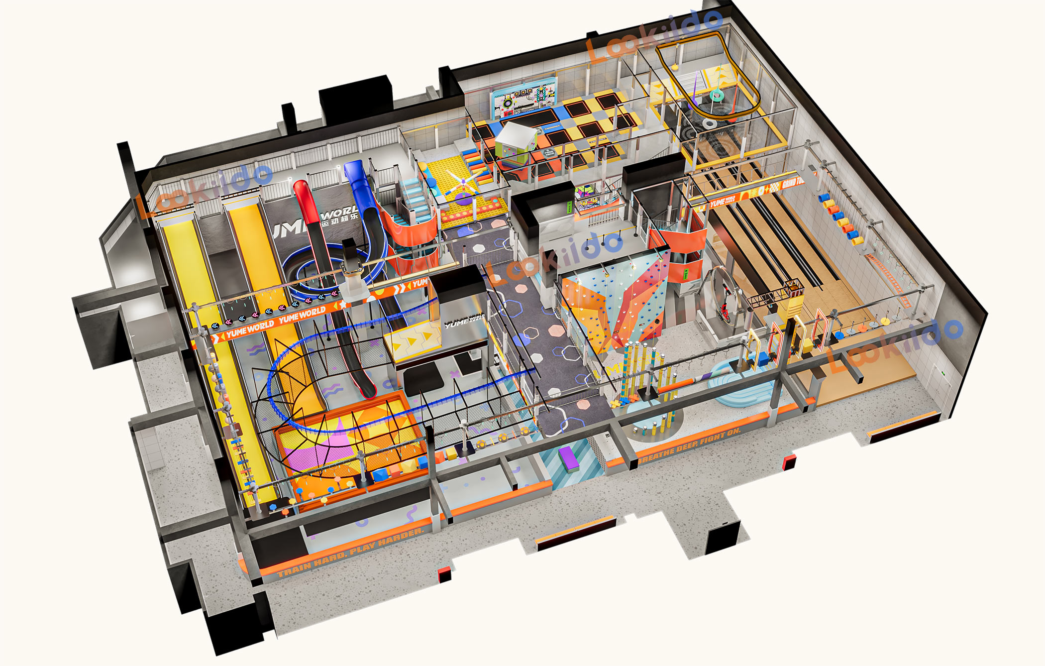 Indoor Sports Adventure Center Franchise Featuring Custom Designed Giant Launch Slides Equipment