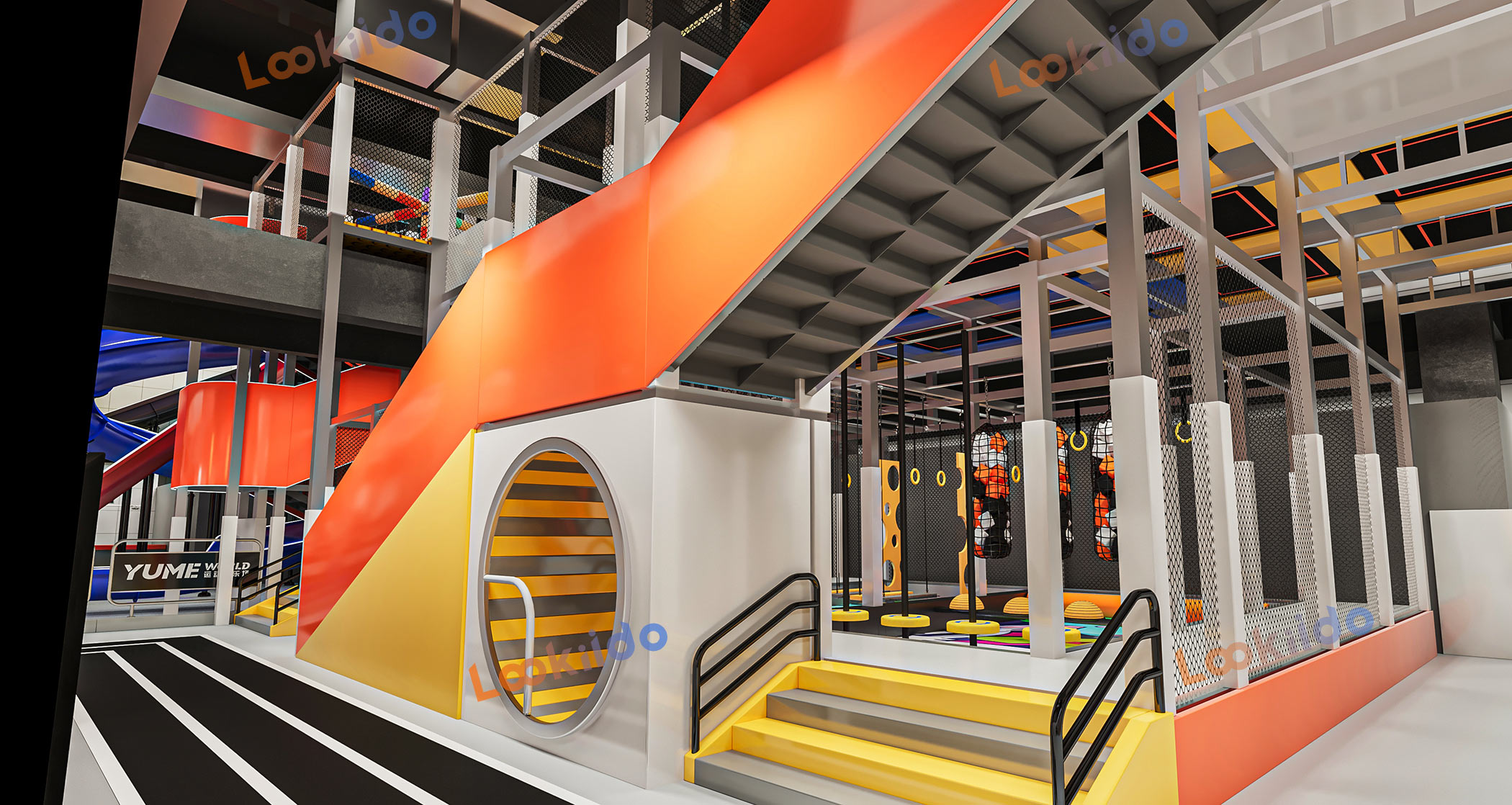 Indoor Sports Adventure Center Franchise Featuring Custom Designed Giant Launch Slides Equipment