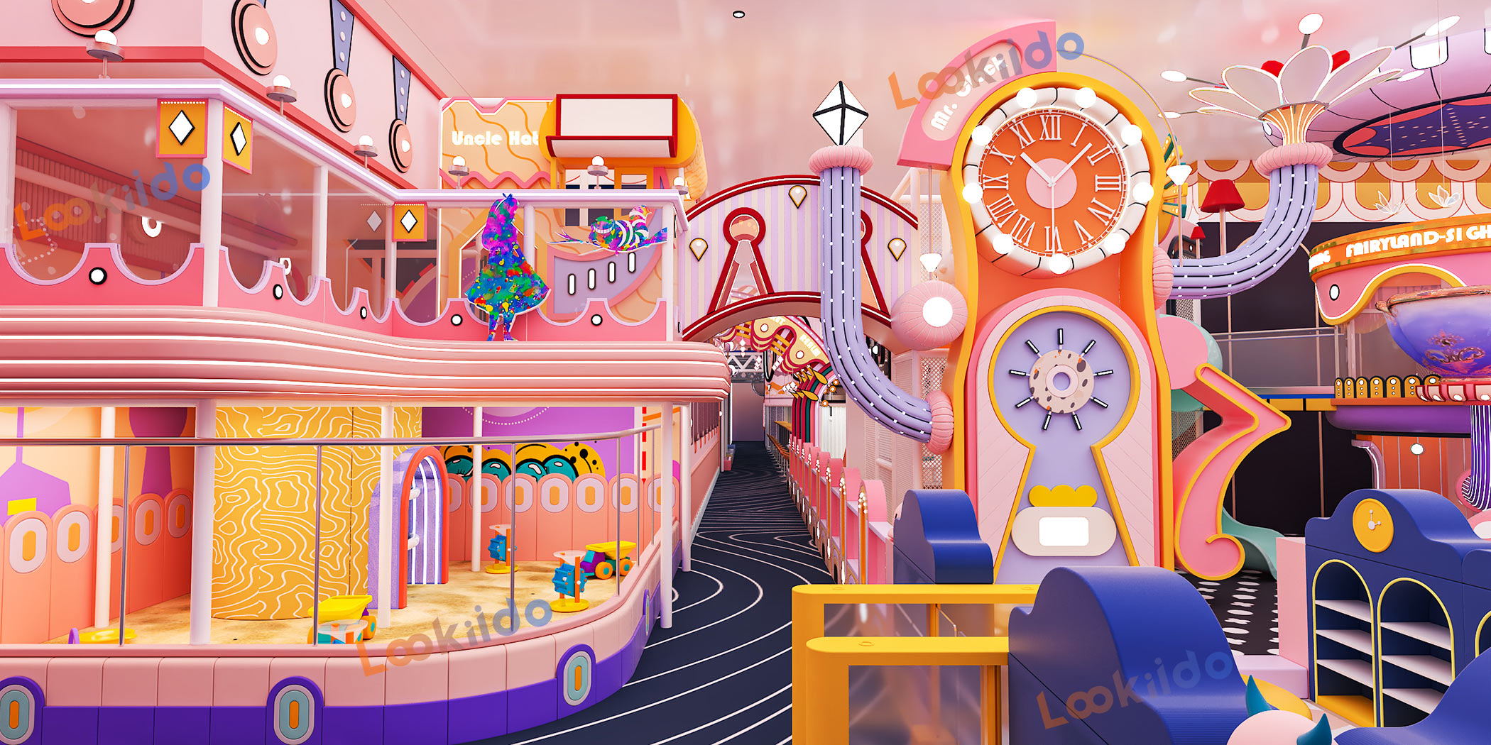 Luxurious Indoor Children Playground Equipment in Disney Themed Color Scheme Inside Mall