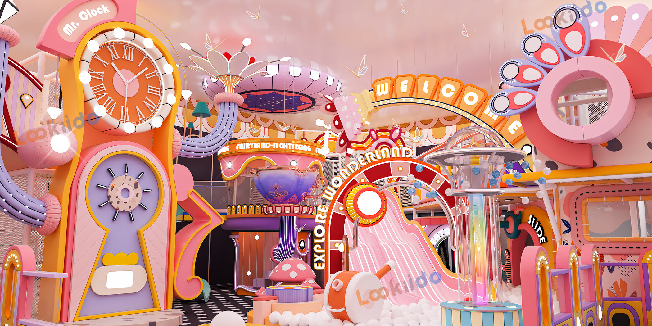 Luxurious Indoor Children Playground Equipment in Disney Themed Color Scheme Inside Mall