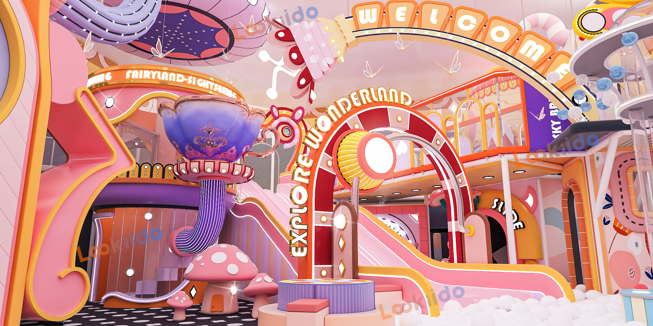 Luxurious Indoor Children Playground Equipment in Disney Themed Color Scheme Inside Mall