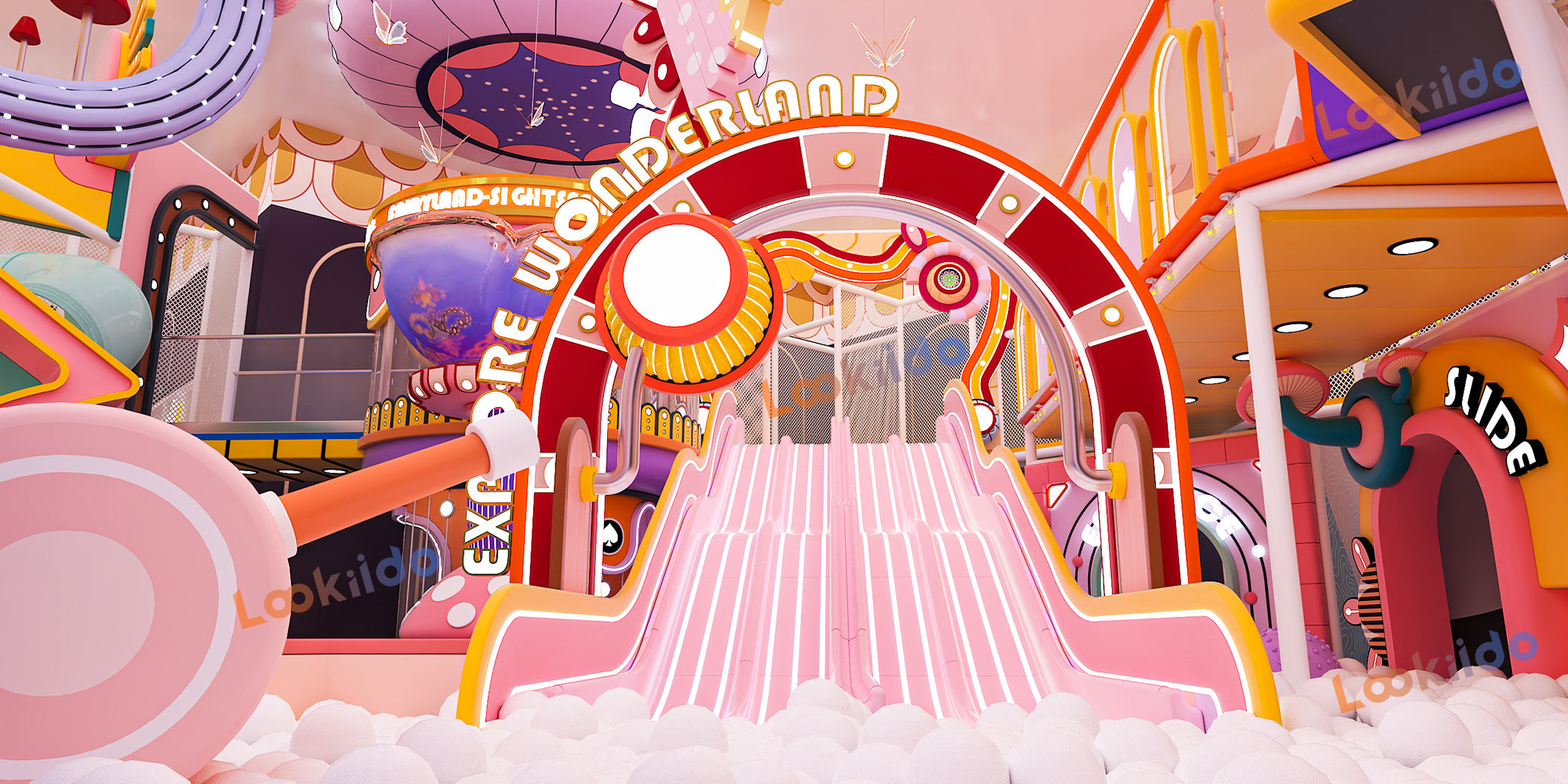 Luxurious Indoor Children Playground Equipment in Disney Themed Color Scheme Inside Mall