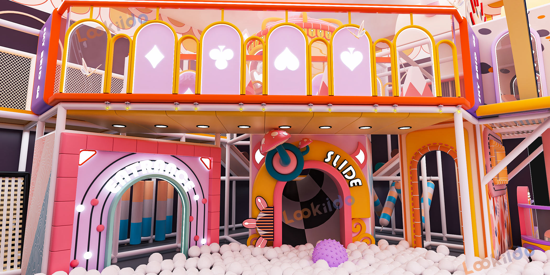 Luxurious Indoor Children Playground Equipment in Disney Themed Color Scheme Inside Mall
