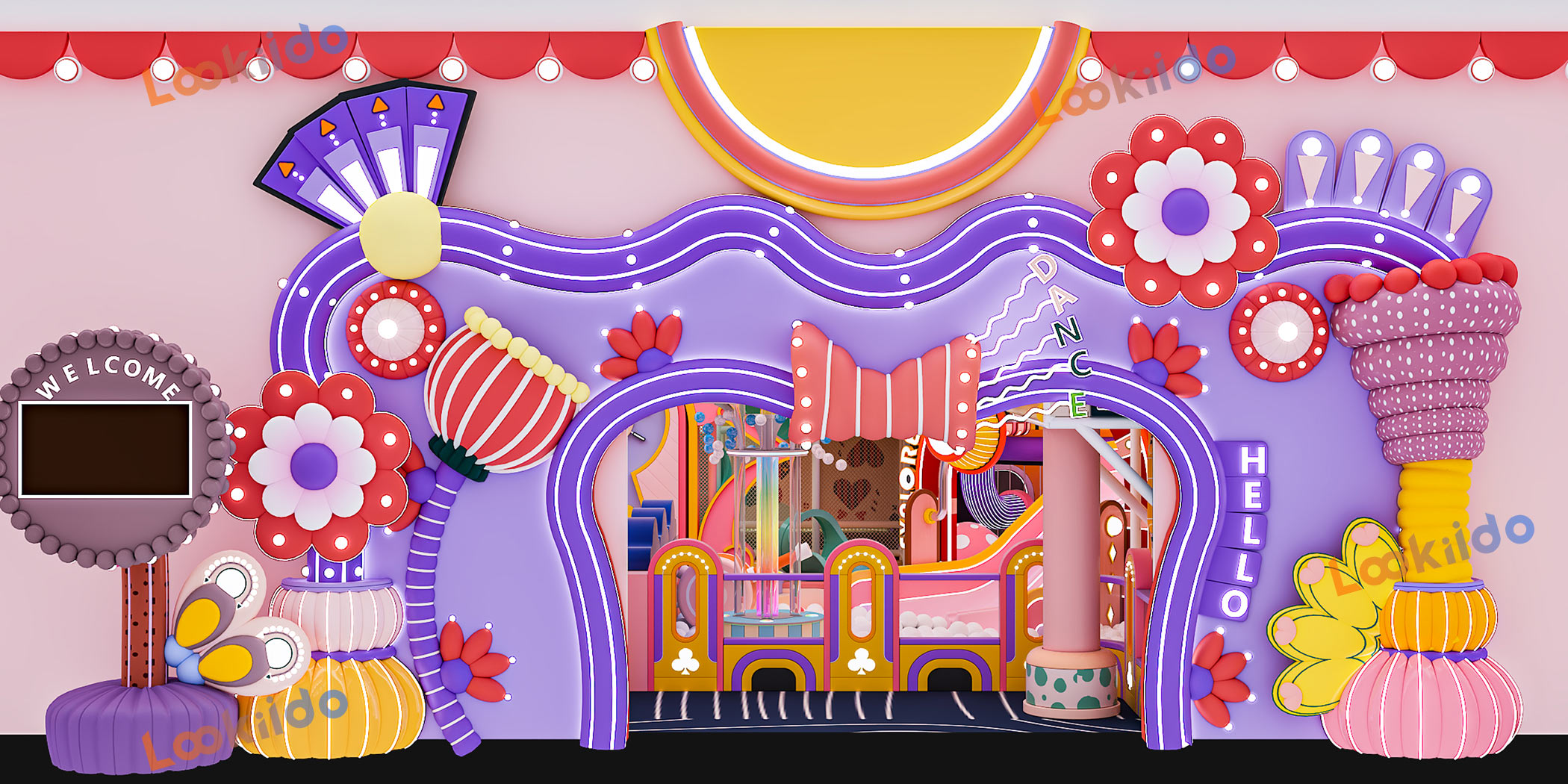 Luxurious Indoor Children Playground Equipment in Disney Themed Color Scheme Inside Mall