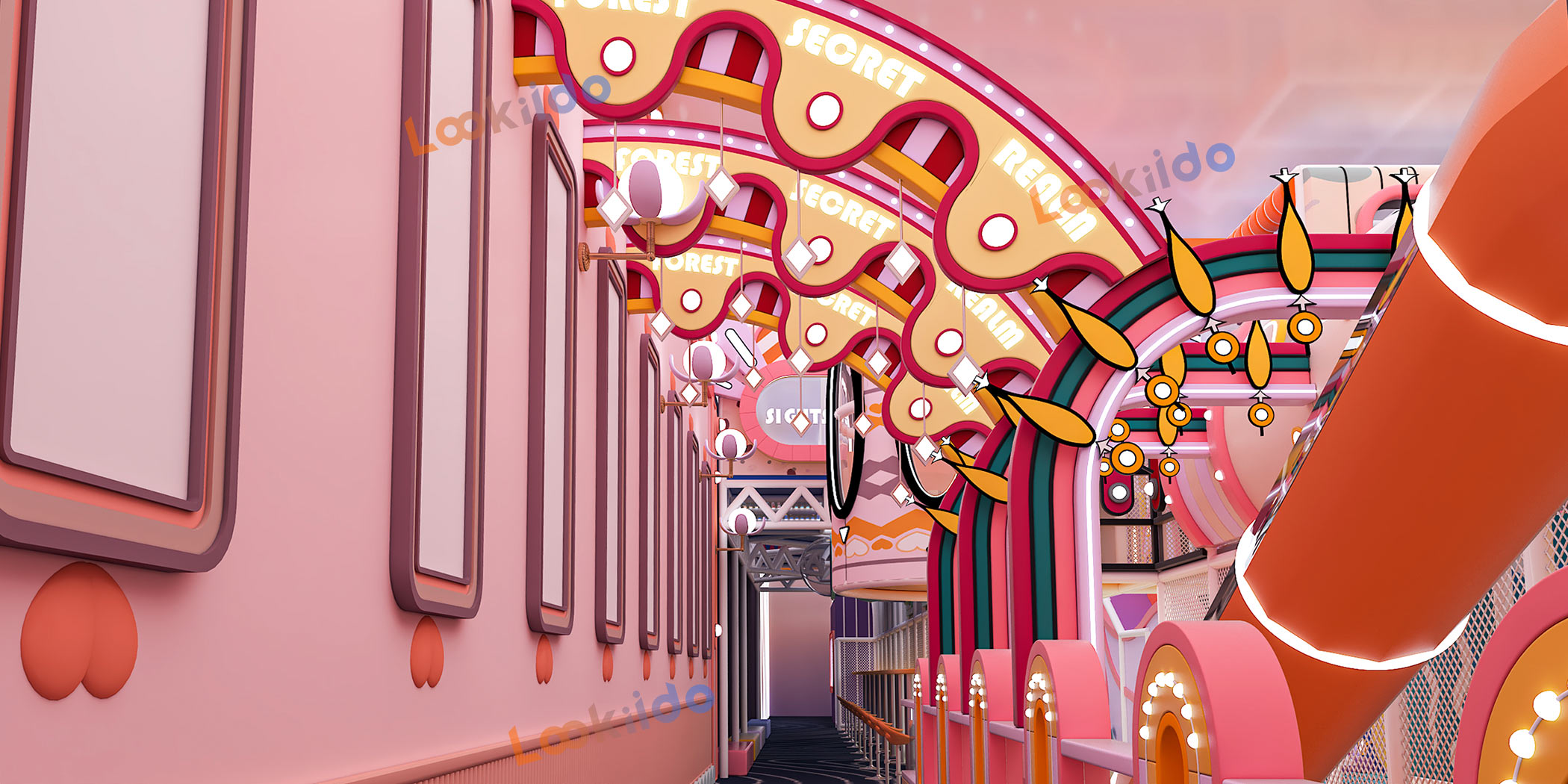 Luxurious Indoor Children Playground Equipment in Disney Themed Color Scheme Inside Mall