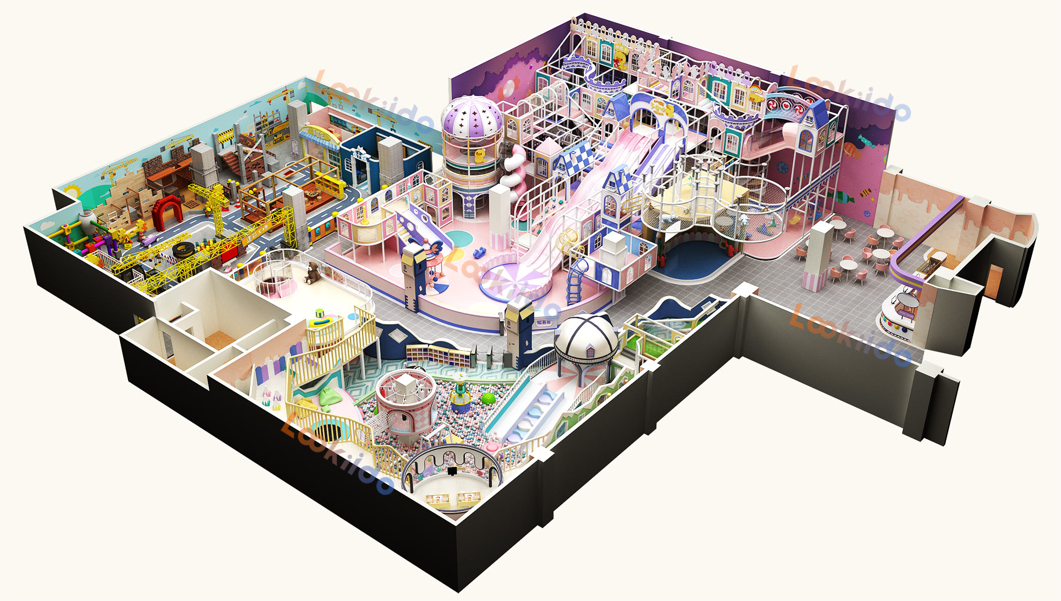 Kids' Adventure World Playground Equipment: 3-in-1 Play Zones with Candy Construction Themes