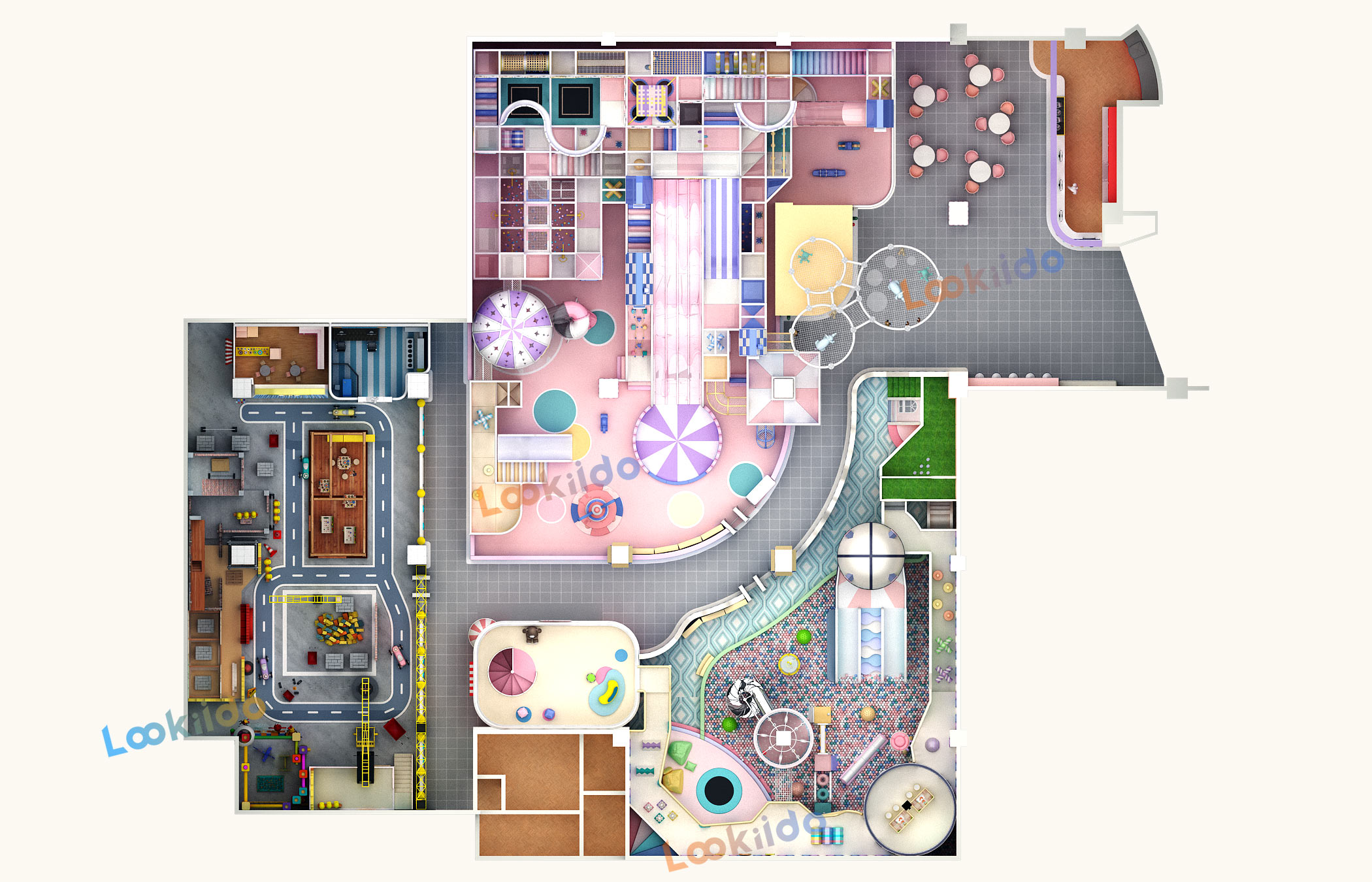 Kids' Adventure World Playground Equipment: 3-in-1 Play Zones with Candy Construction Themes