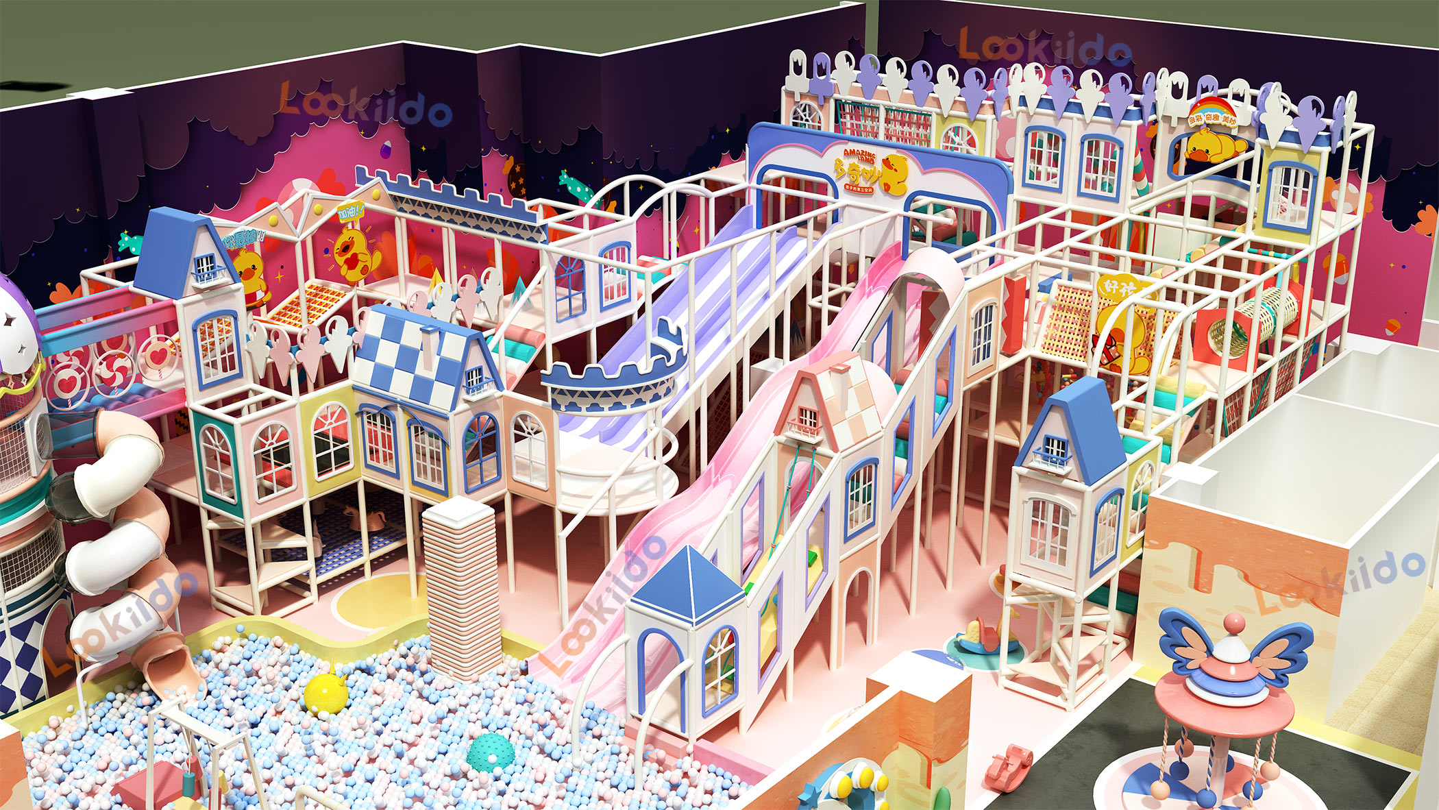 Kids' Adventure World Playground Equipment: 3-in-1 Play Zones with Candy Construction Themes