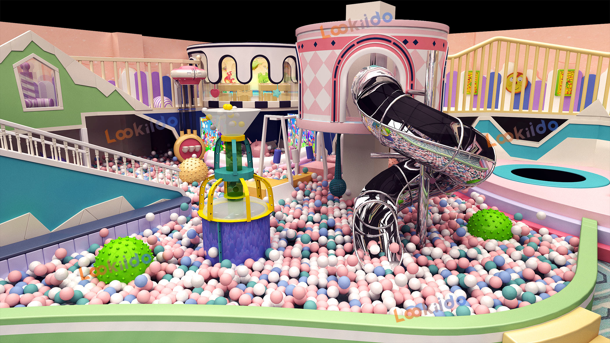 Kids' Adventure World Playground Equipment: 3-in-1 Play Zones with Candy Construction Themes