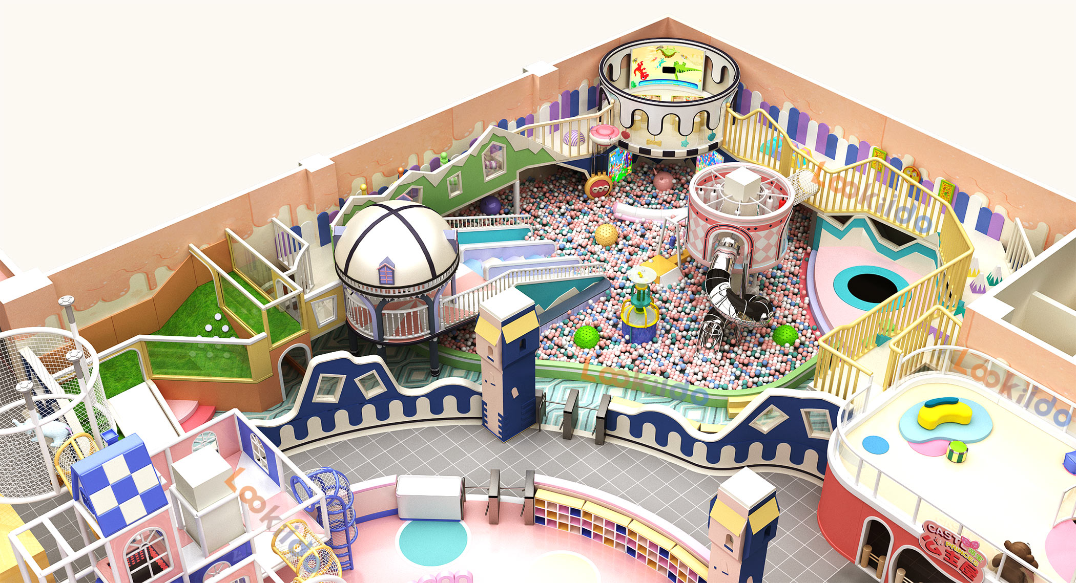 Kids' Adventure World Playground Equipment: 3-in-1 Play Zones with Candy Construction Themes