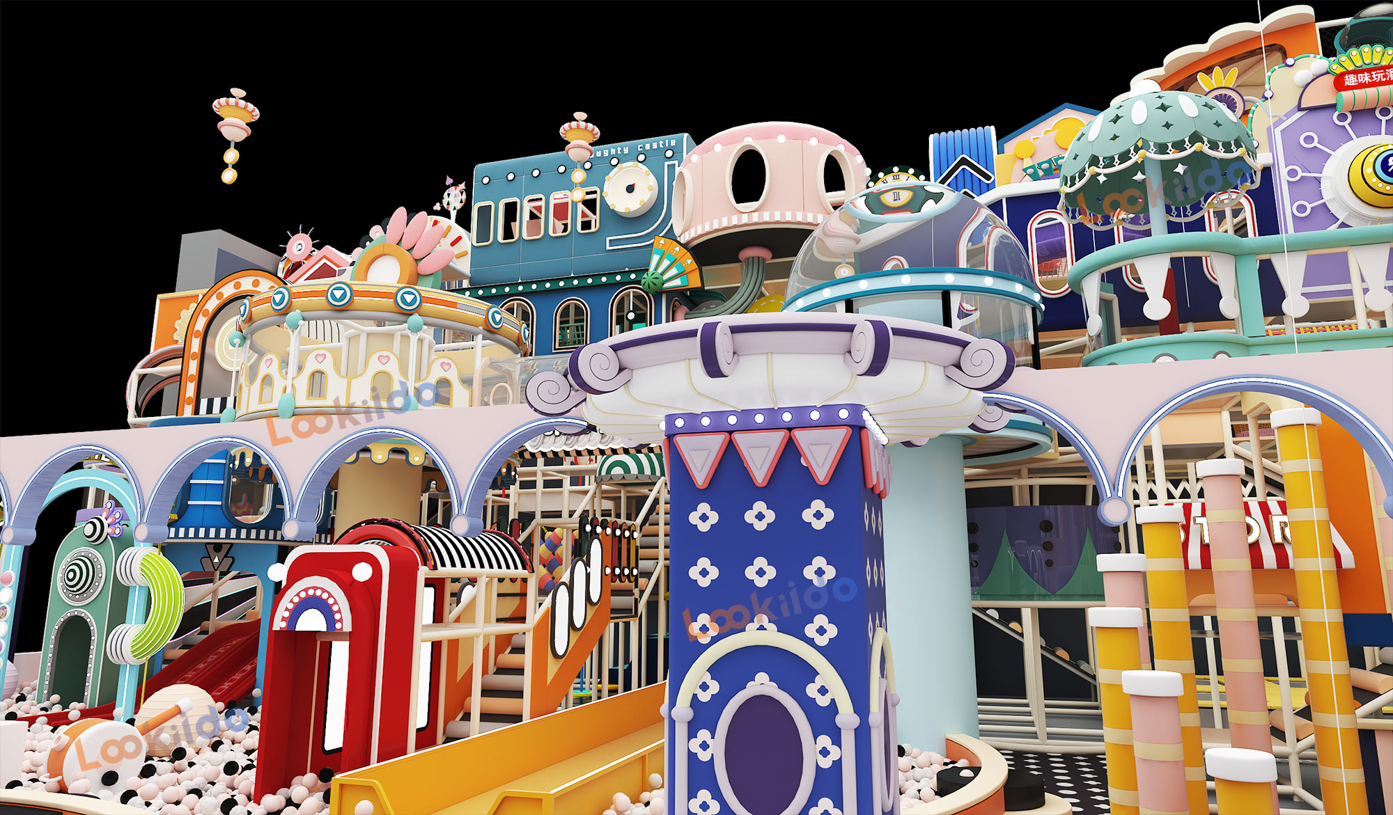 Commercial Indoor Playground Equipment Featuring a 5-Tier Steel Maze Structure