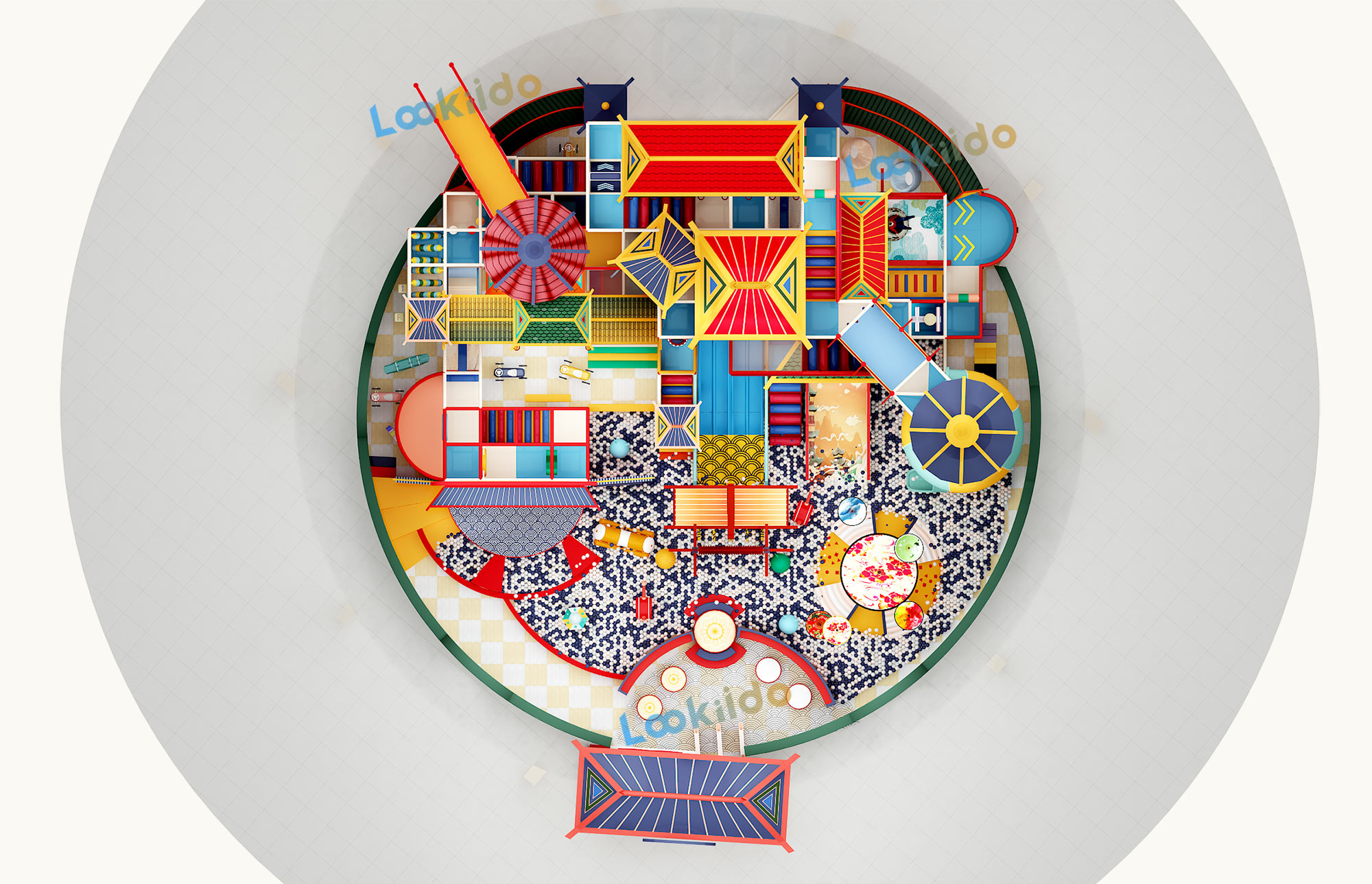 Ancient Chinese Palace Themed Indoor Playground Equipment with Spiral Slides and Soft Play Maze