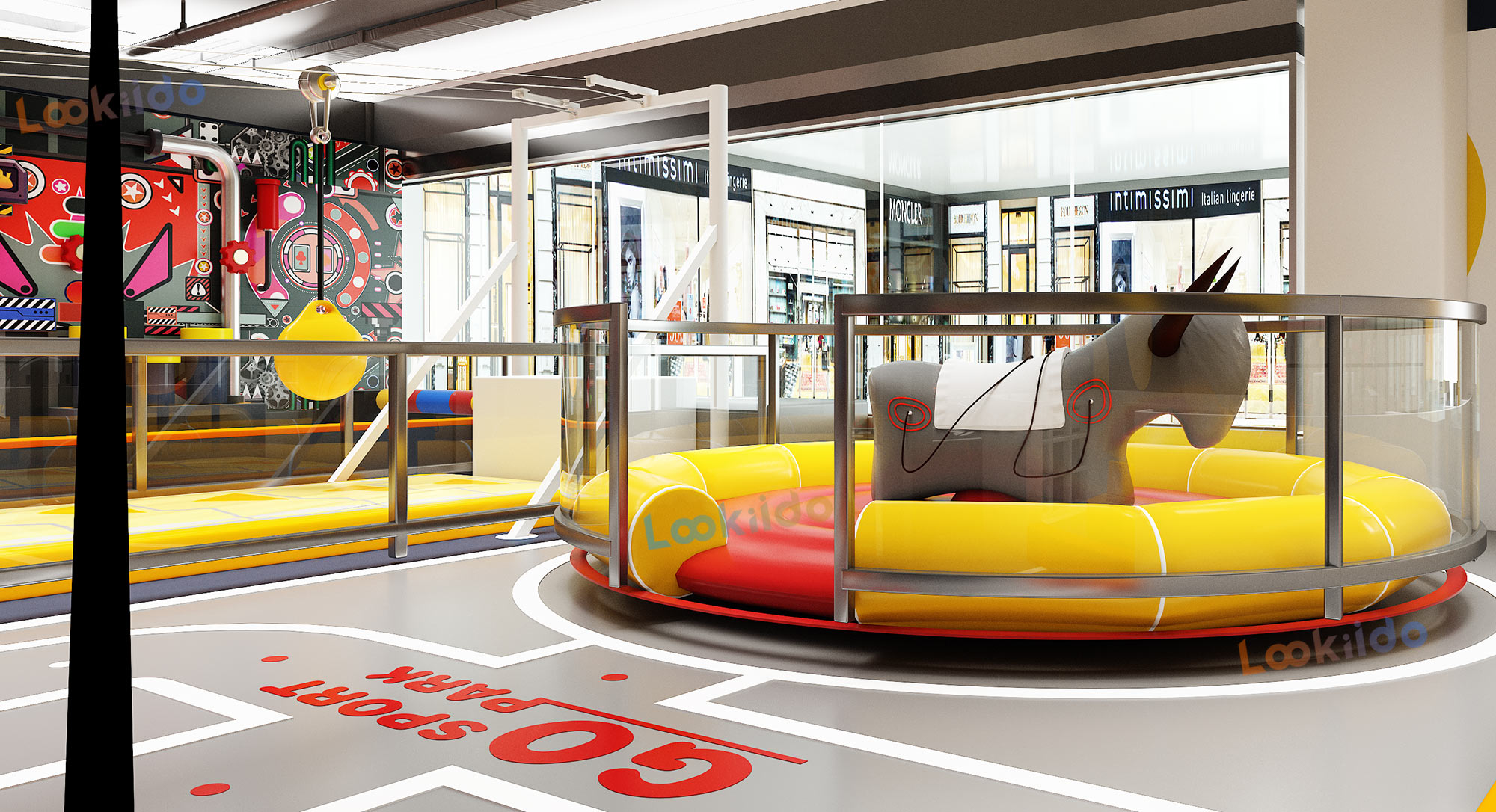 Multi Zone Indoor Adventure Park Plan Featuring Ninja Courses and Inflatable Bullfight