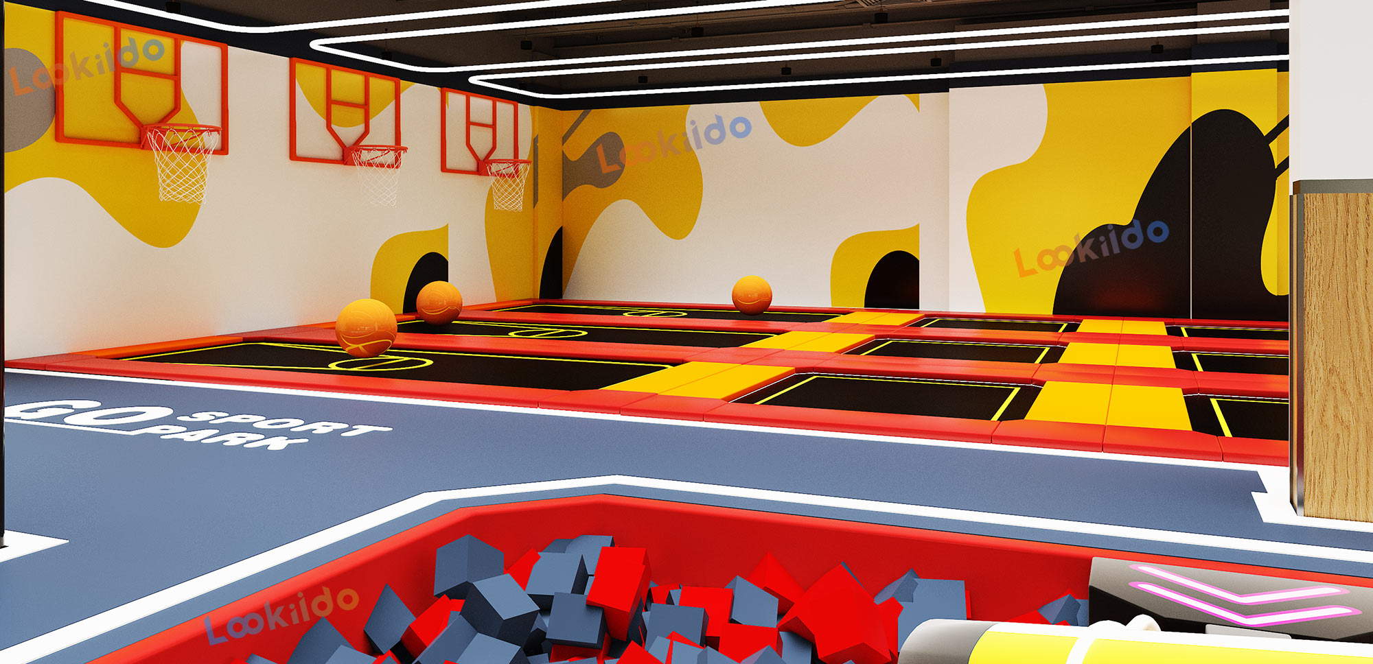 Multi Zone Indoor Adventure Park Plan Featuring Ninja Courses and Inflatable Bullfight