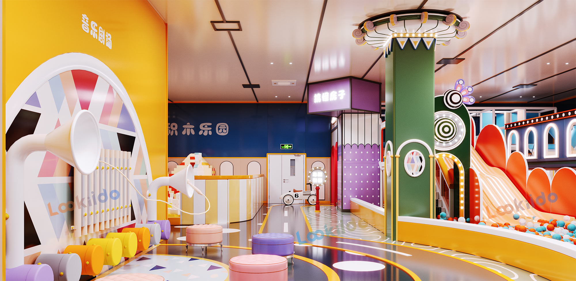 Compact Three-Story Indoor Play Equipment with Role Play Zones for Retail Locations