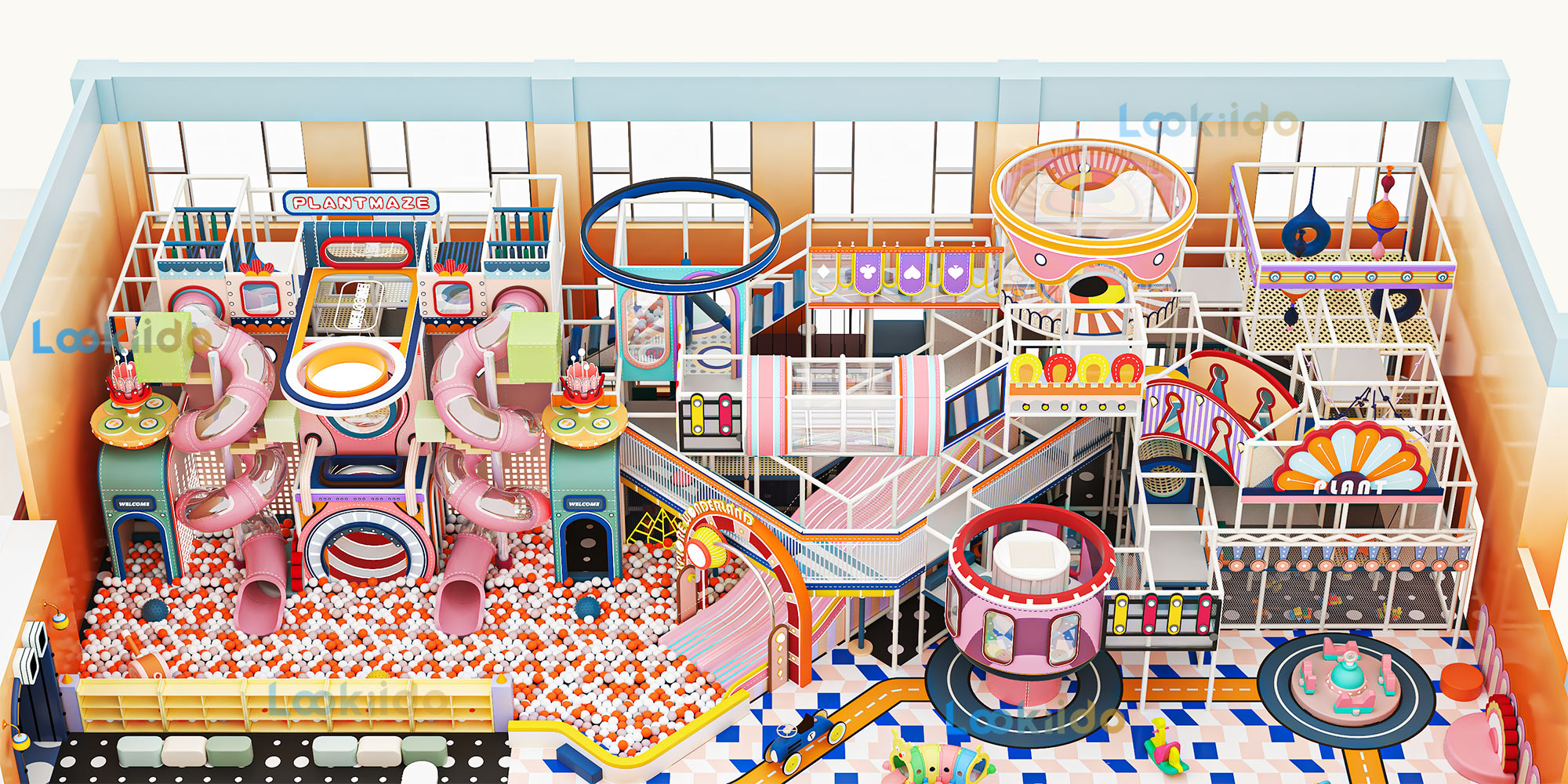 Pink 4-Level Indoor Playground Equipment Designed for Young Girls with LED Wave Slide