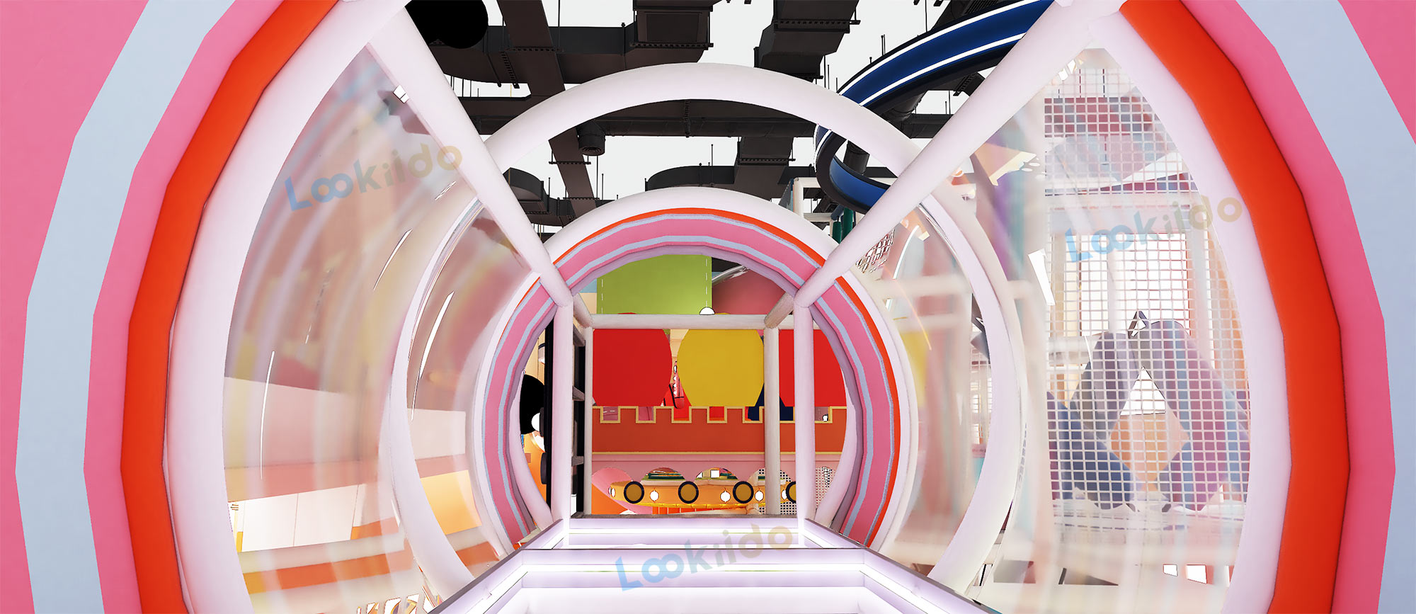 Pink 4-Level Indoor Playground Equipment Designed for Young Girls with LED Wave Slide