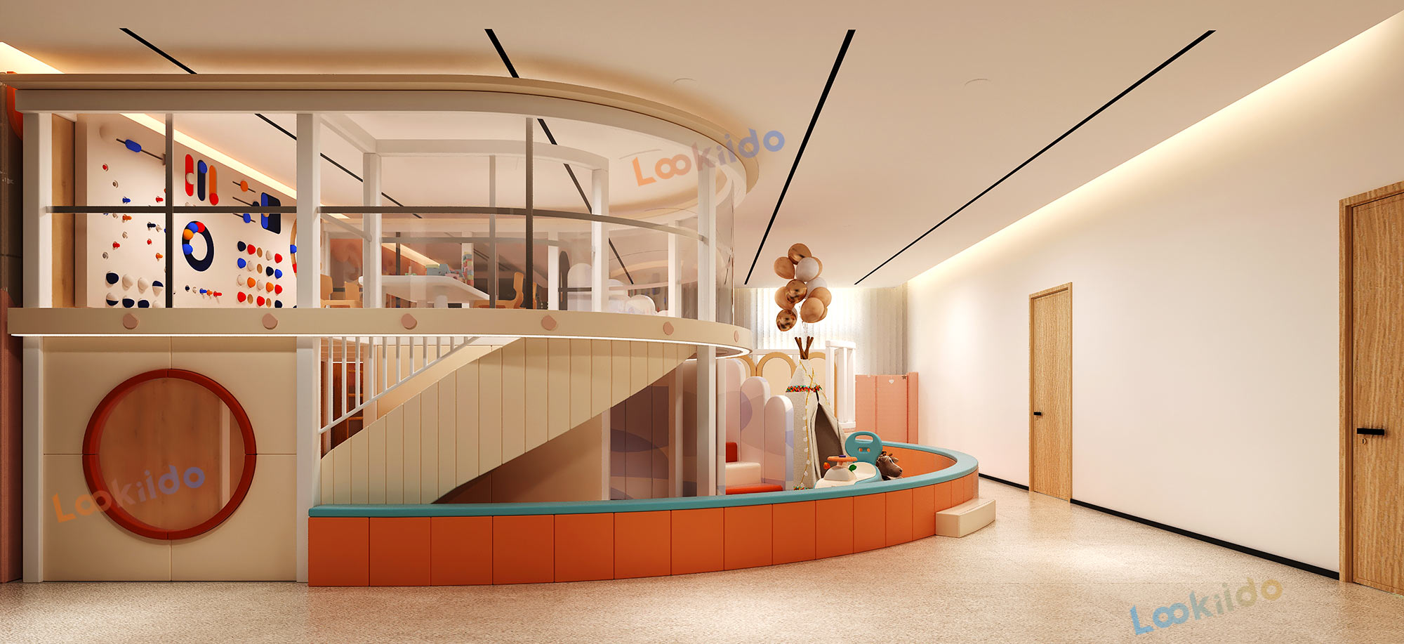 Environmentally Responsible Children's Play Center with Wooden Equipment and Soft Play Zones