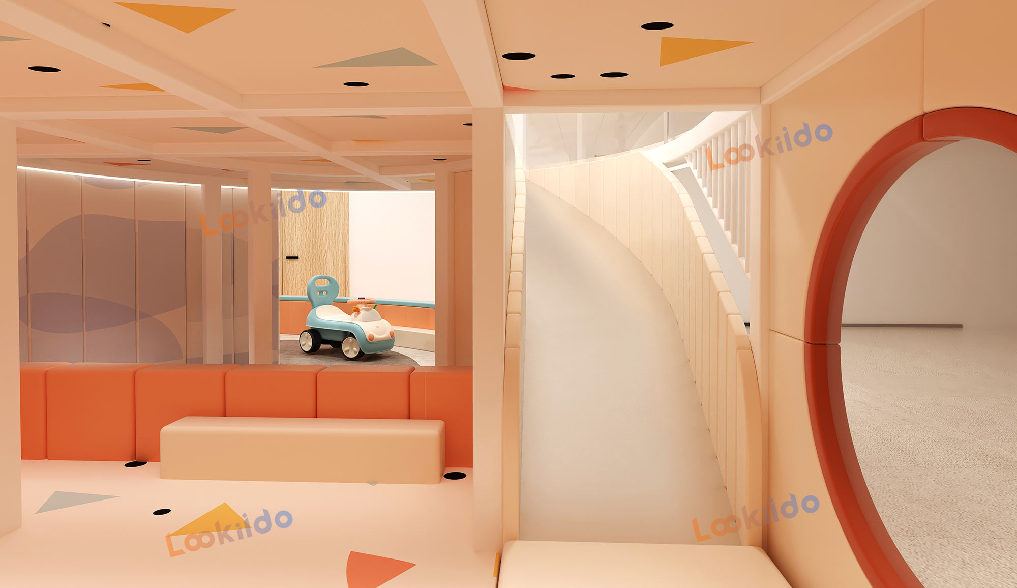 Environmentally Responsible Children's Play Center with Wooden Equipment and Soft Play Zones