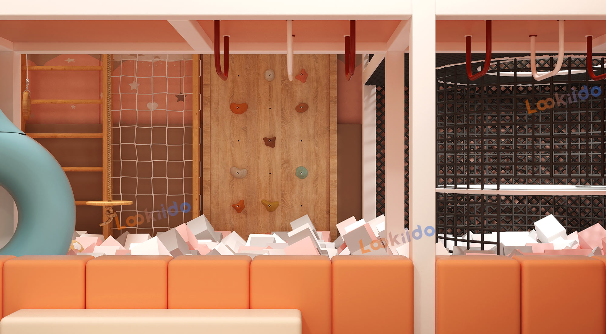 Environmentally Responsible Children's Play Center with Wooden Equipment and Soft Play Zones