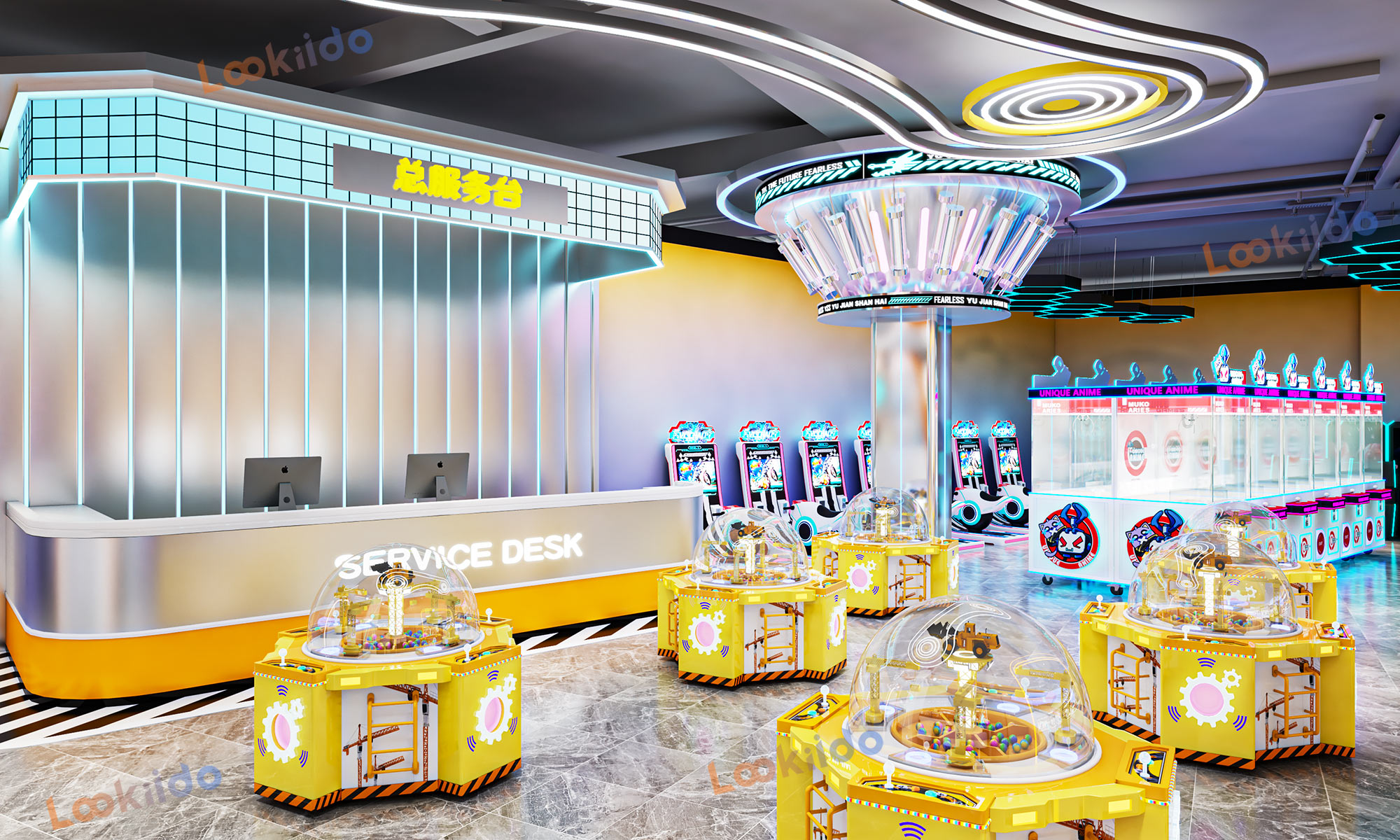 Toddler Soft Play Area Combined with Arcade Games Including Claw Machines and Racing Games