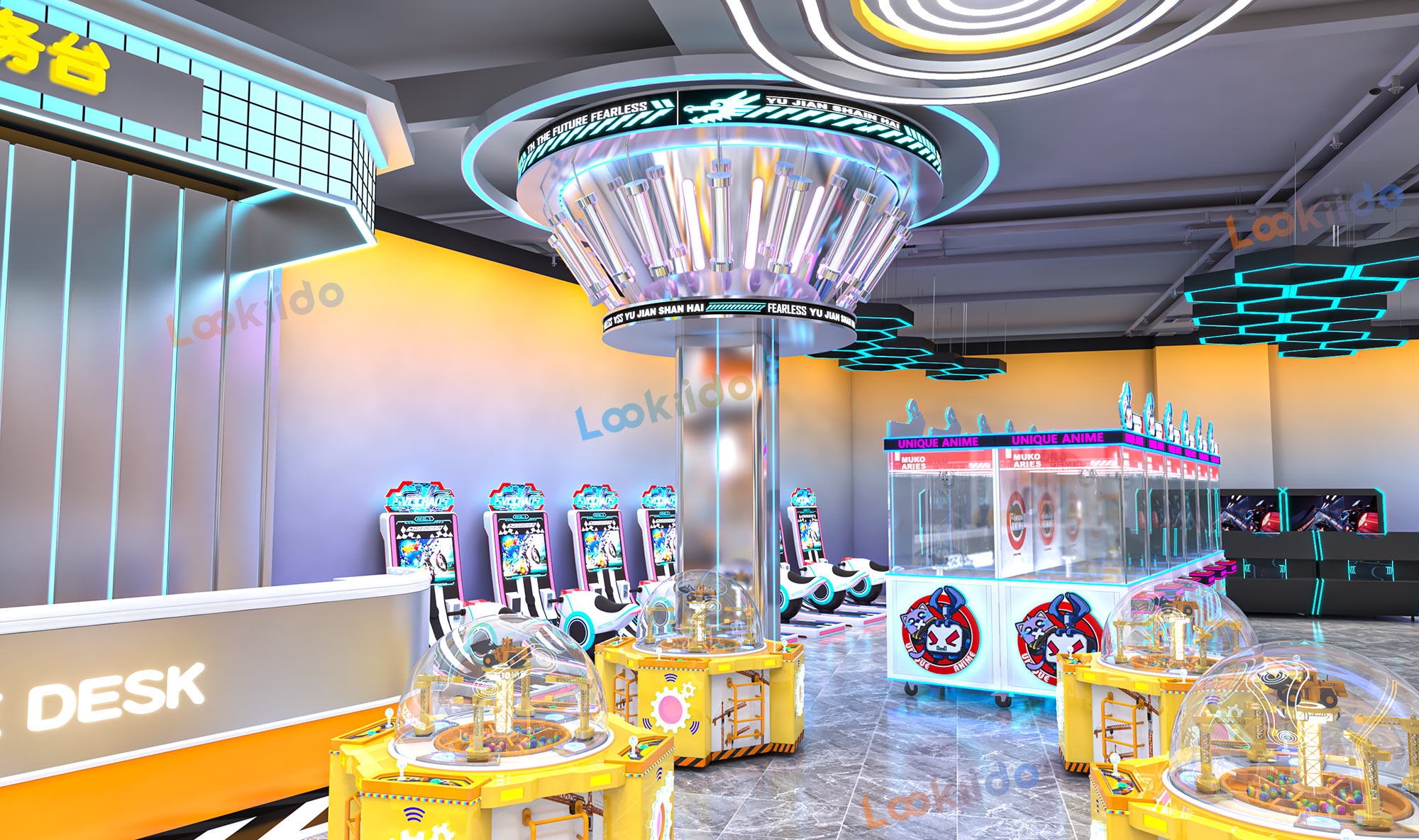 Toddler Soft Play Area Combined with Arcade Games Including Claw Machines and Racing Games