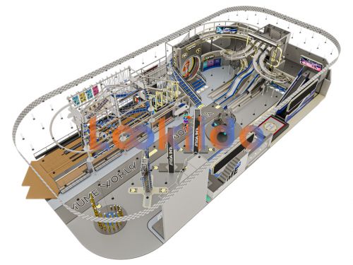 Commercial Ninja Rope Course Space Cyberpunk Adventure park with Rock Climbing Wall Zipline