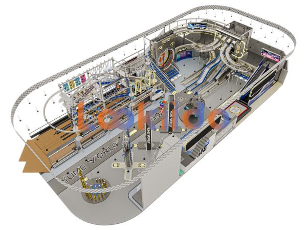 Commercial Ninja Rope Course Space Cyberpunk Adventure park with Rock Climbing Wall Zipline