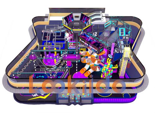 Commercial Ninja Rope Course Space Cyberpunk Adventure park with Rock Climbing Wall Zipline