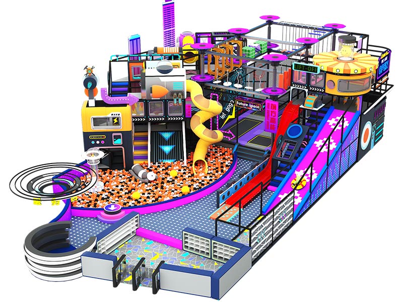 Soft Children's Playground with Spiral Slide in the Atrium of Commercial Shopping Center