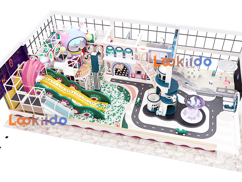 Science Fiction Planet Space Soft Playground with Fiberglass Slides and Role Playing House