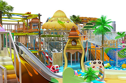 Coconut Beach Island Theme Adventure Playground with Donut Slides Kids Trampolines